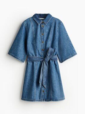 H&M Women Denim Shirt Dress w/ Tie Waist, size: XL